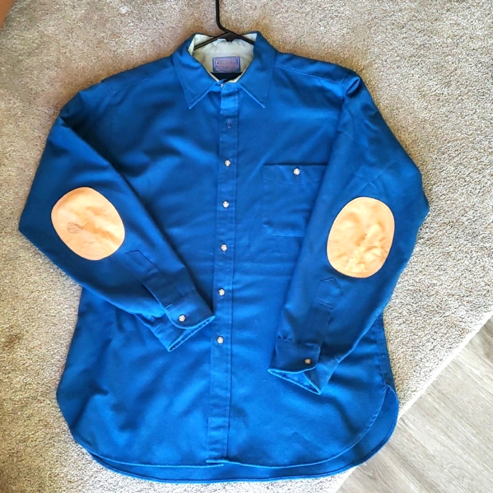 Mens L Pendleton Blue with elbow patches